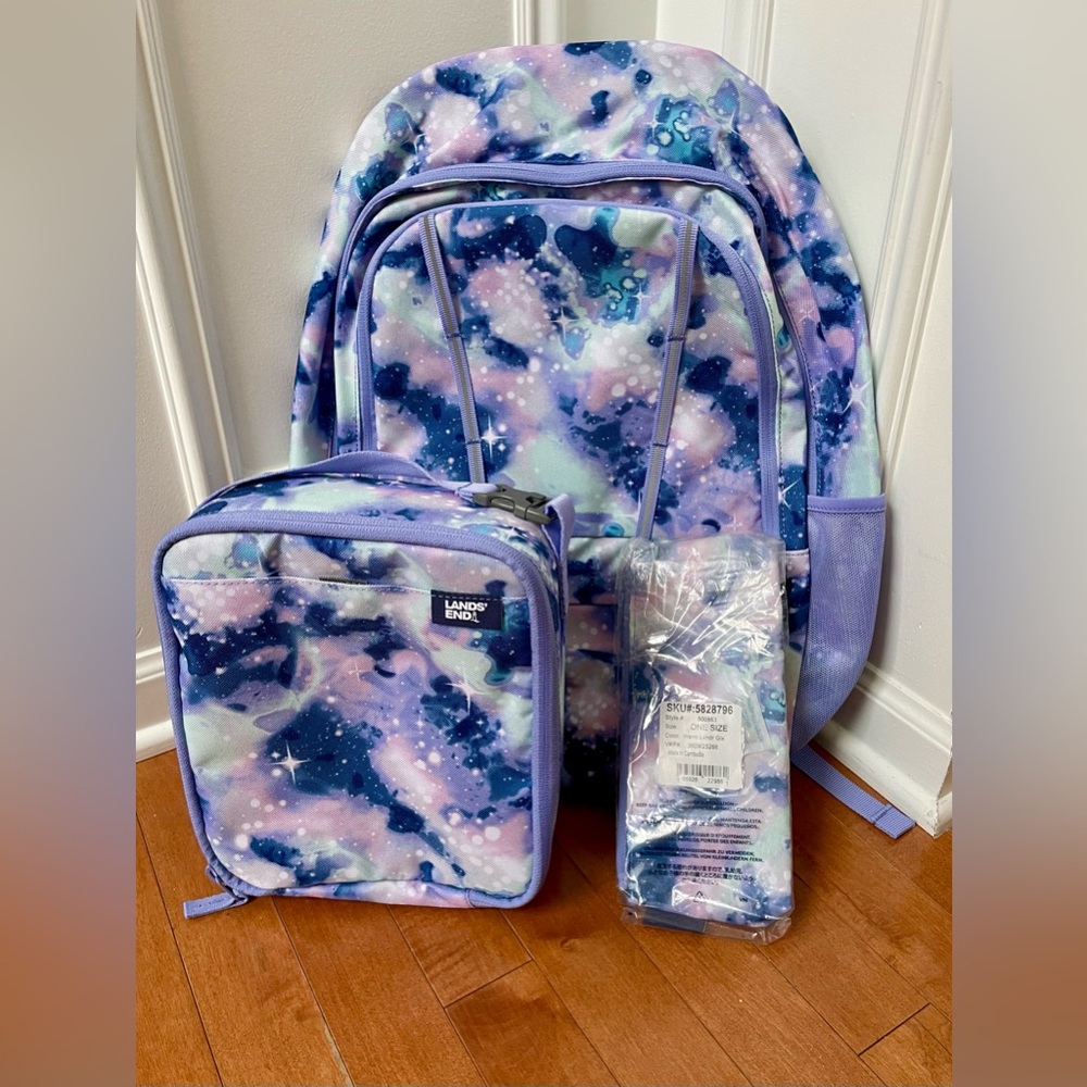 Lands' End Cosmic Print Backpack and Lunchbox & Pencil Pouch